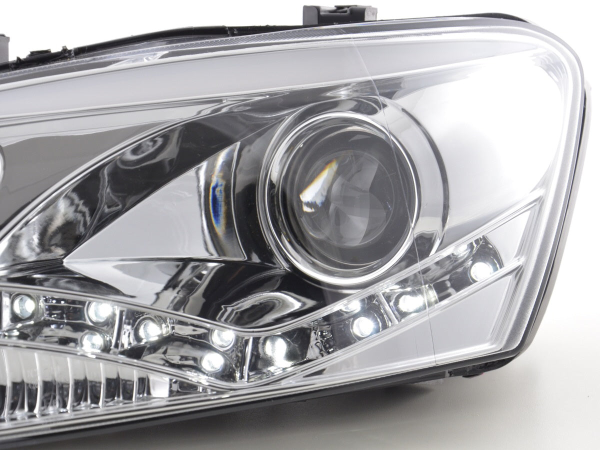 Scheinwerfer Set Daylight LED TFL-Optik VW Polo Typ 6R Bj. 2010- chrom für Rechtslenker