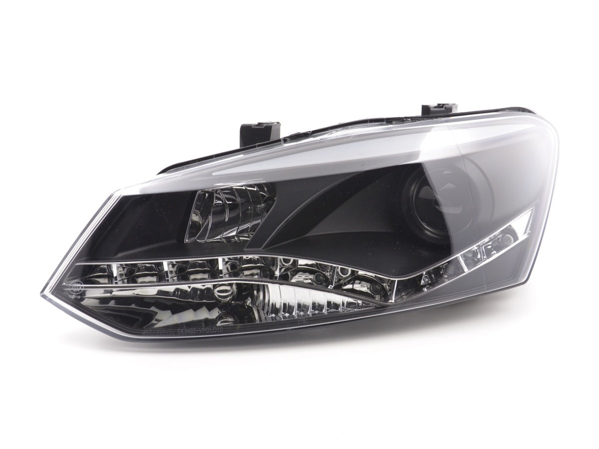 Scheinwerfer Set Daylight LED TFL-Optik VW Polo Typ 6R Bj. 2010- schwarz für Rechtslenker
