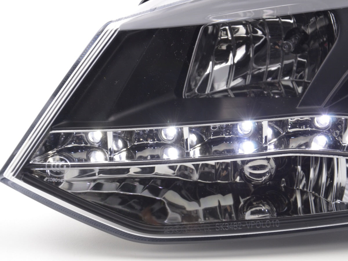 Scheinwerfer Set Daylight LED TFL-Optik VW Polo Typ 6R Bj. 2010- schwarz für Rechtslenker