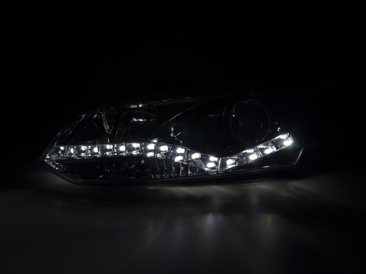 Scheinwerfer Set Daylight LED Tagfahrlicht VW Polo 6R Bj. 09- chrom für Rechtslenker