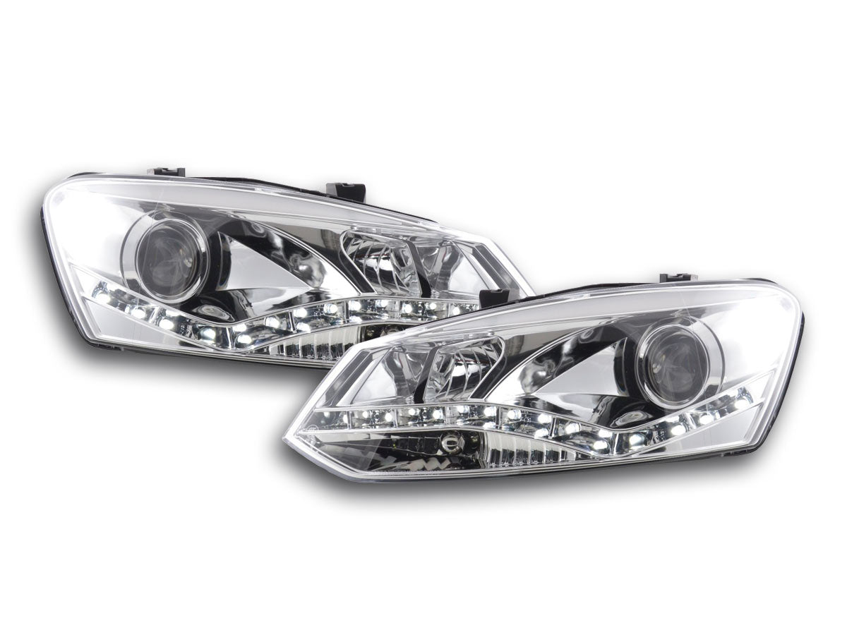 Scheinwerfer Set Daylight LED Tagfahrlicht VW Polo 6R Bj. 09- chrom für Rechtslenker