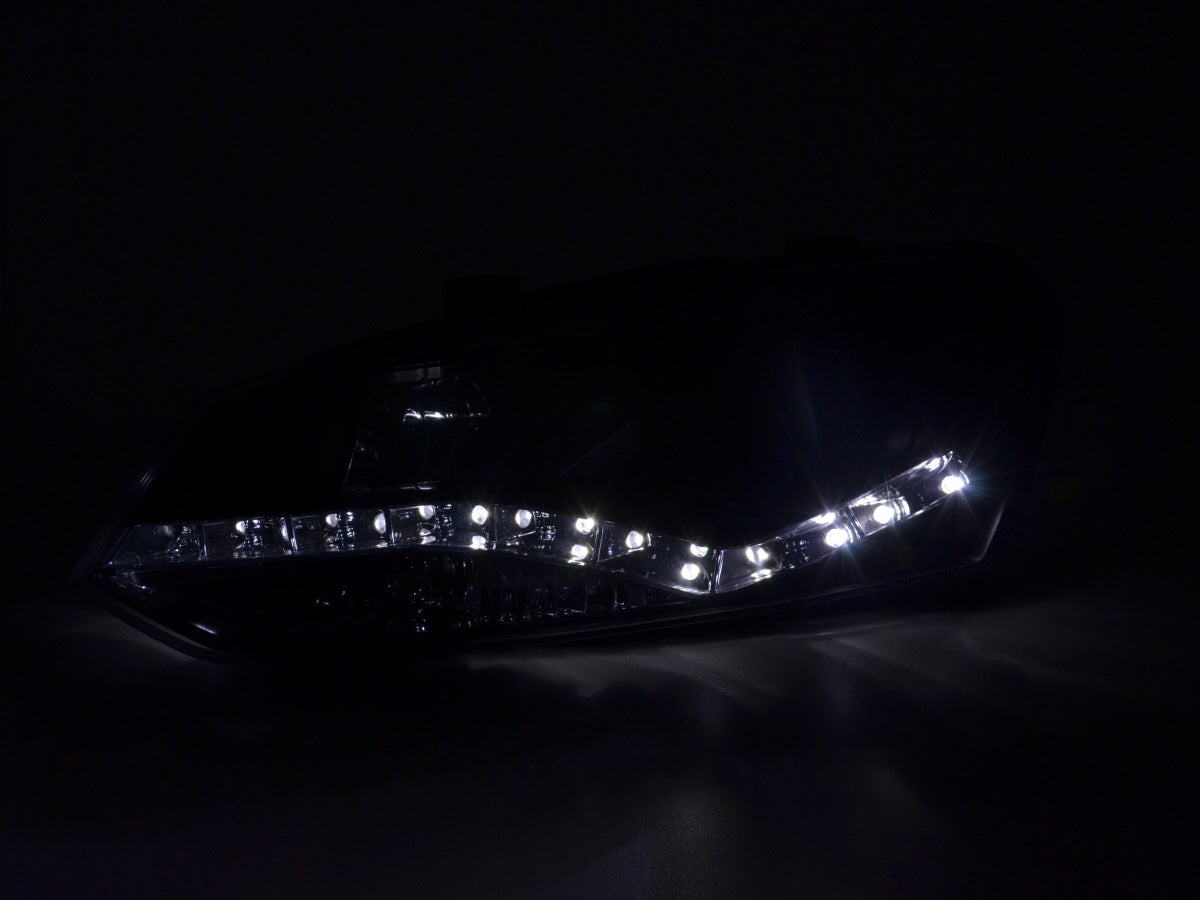 Scheinwerfer Set Daylight LED TFL-Optik VW Polo Typ 6R Bj. 2010- schwarz