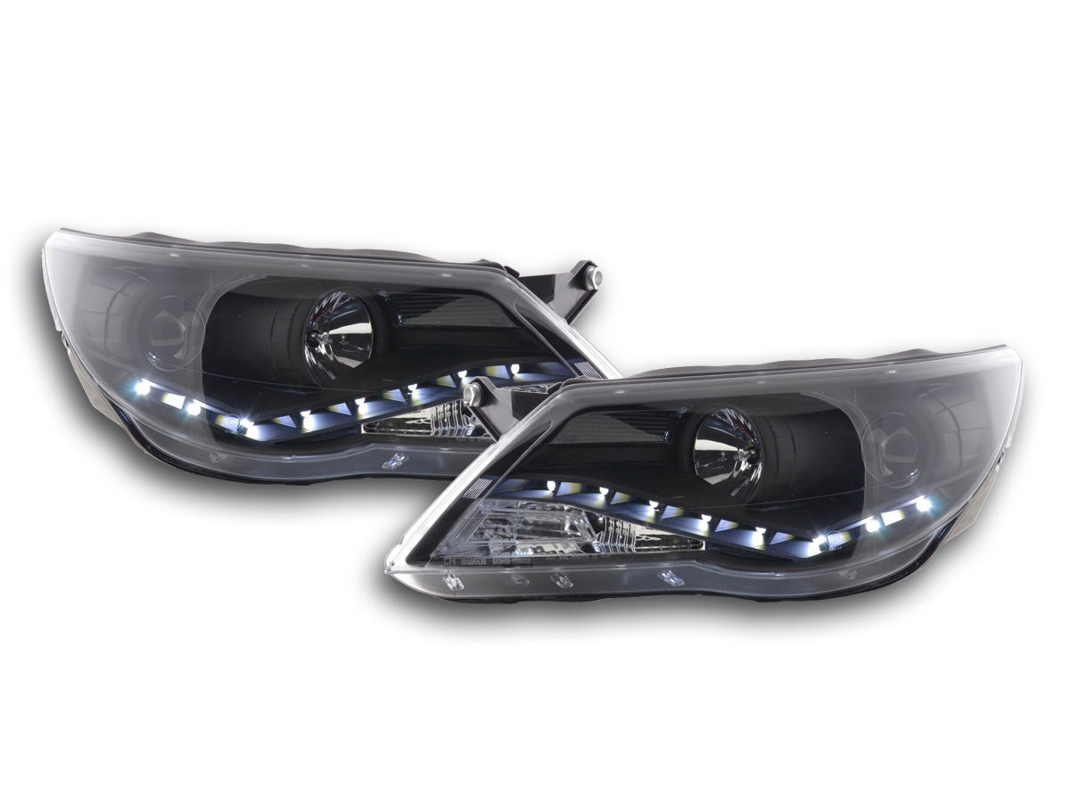 Scheinwerfer Set Daylight LED TFL-Optik VW Tiguan Bj. 07-11 schwarz für Rechtslenker