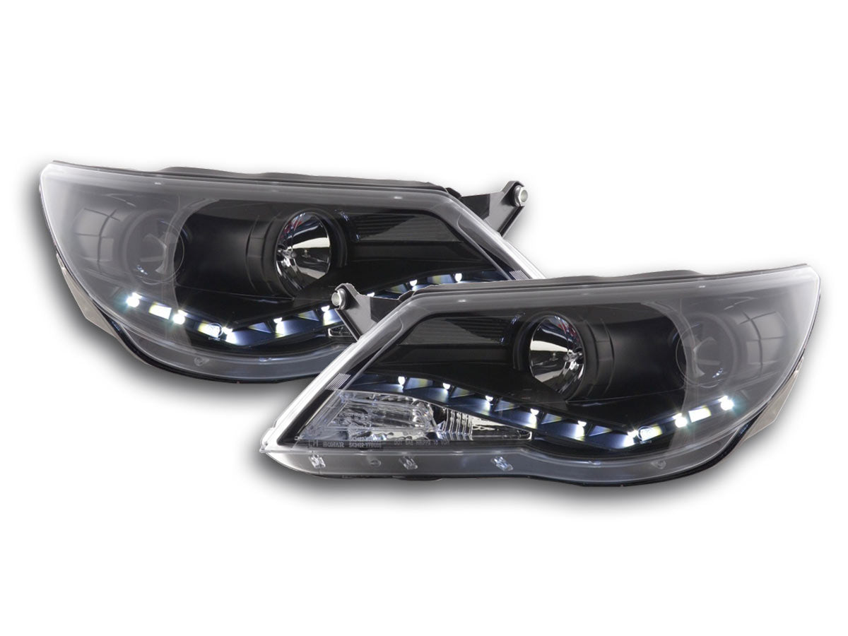 Scheinwerfer Set Daylight LED TFL-Optik VW Tiguan Bj. 07-11 schwarz für Rechtslenker