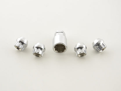 FK Felgenschloss 4er Set M12 x 1,5 KE 4 Radmuttern offen + 1 Adapter chrom