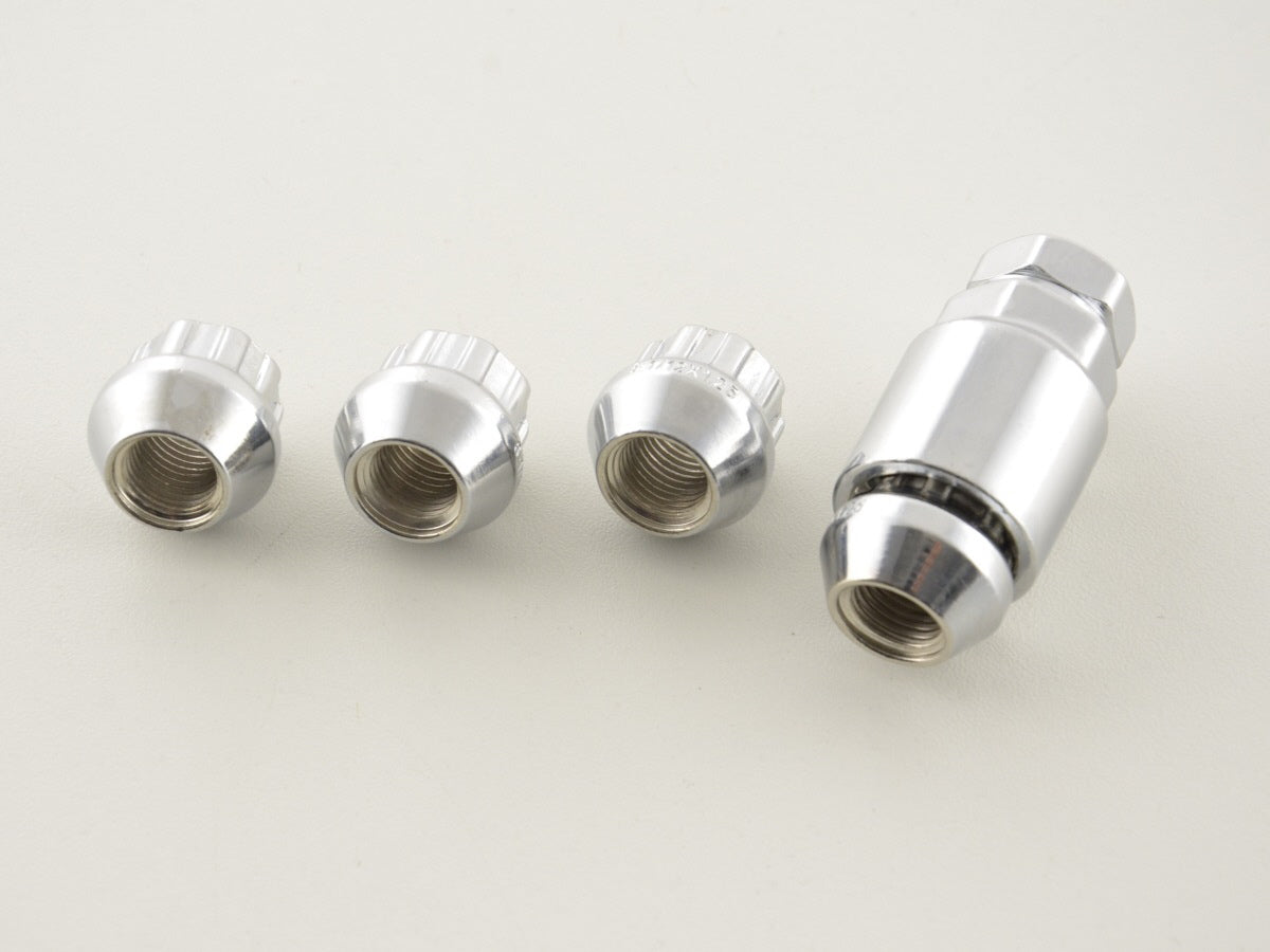 FK Felgenschloss 4er Set M12 x 1,5 KE 4 Radmuttern offen + 1 Adapter chrom