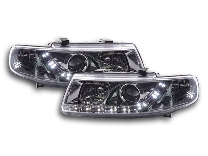 Scheinwerfer Set Daylight LED TFL-Optik Seat Leon Typ 1M Bj. 99-05 chrom