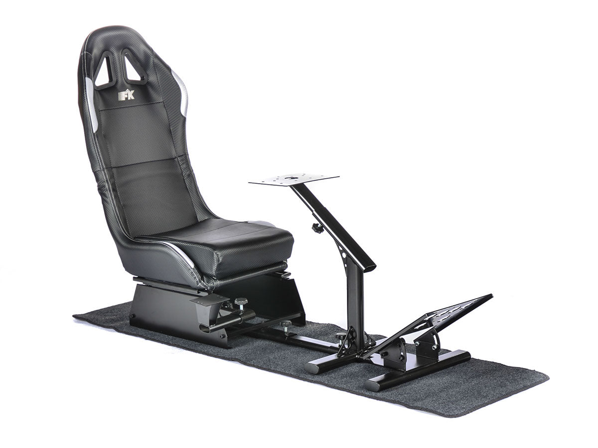 FK Gamesitz Spielsitz Rennsimulator eGaming Seats Suzuka schwarz/silber Carbonlook mit Teppich