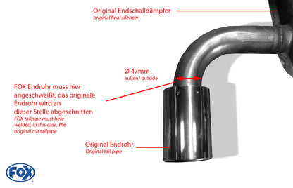 Mazda CX5 - KE/ GH/ KF Endrohr rechts/links Anschluss 47mm innen - 1x100 Typ 16 rechts/links - zum Verschweißen mit dem originalen Endschalldämpfer