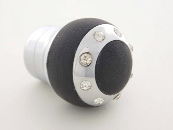 Schaltknauf Aluminium mit Kristallen und Leder-Absetzung