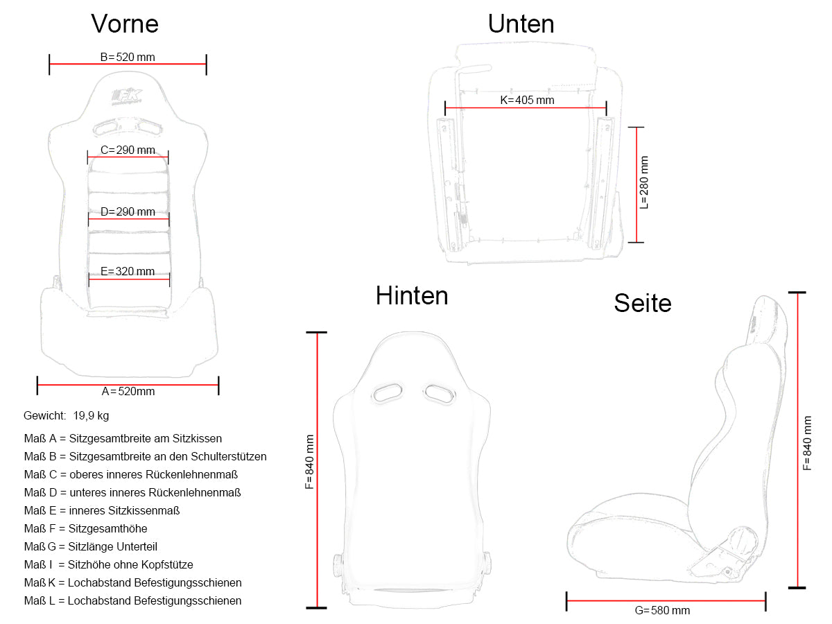 FK Sportsitze Auto Halbschalensitze Set Edition 1 Kunstleder schwarz