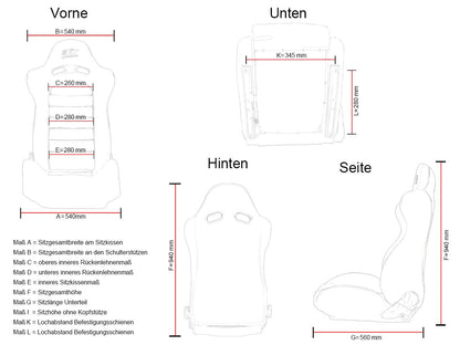 FK Sportsitze Auto Halbschalensitze Set Carbon-Optik Kunstleder schwarz