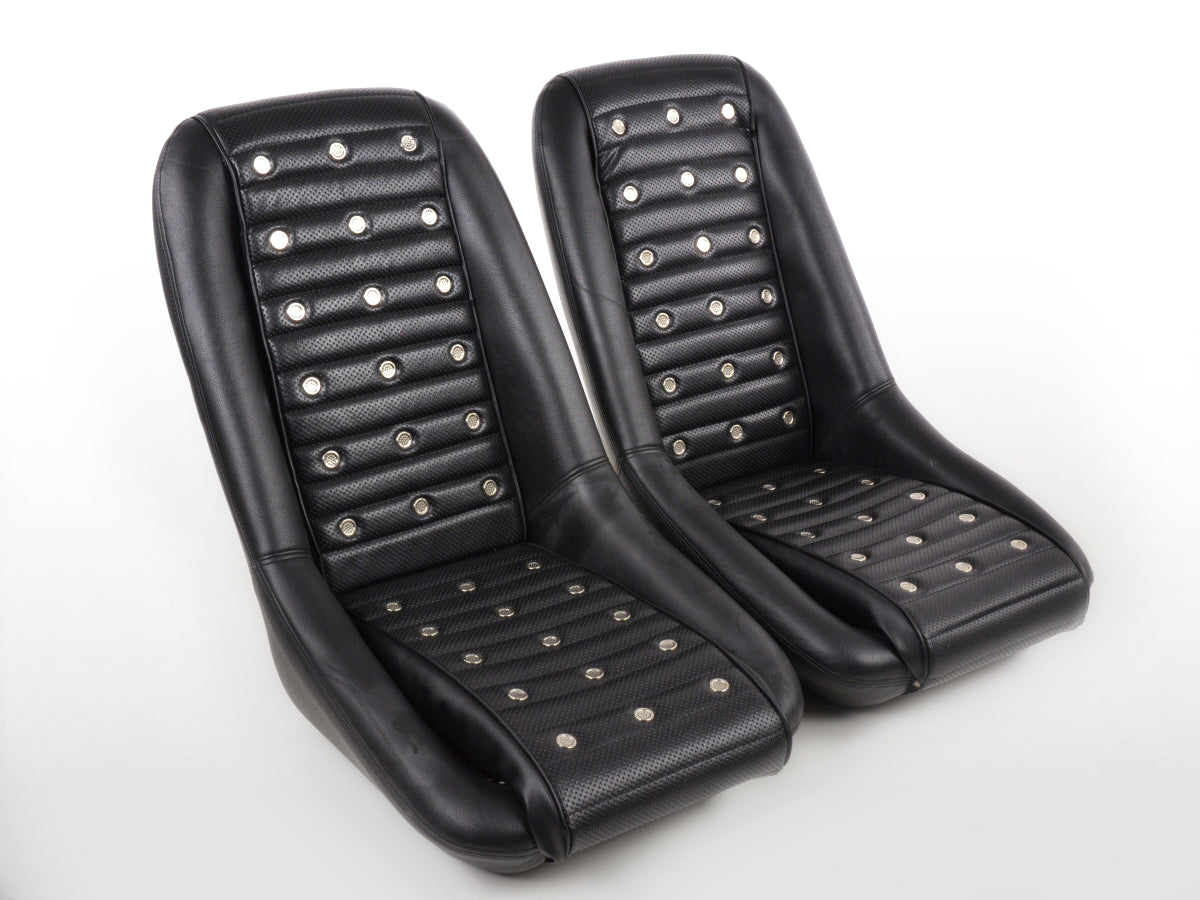 FK Oldtimersitze Auto Vollschalensitze Set Classic 1 Kunstleder schwarz mit Kopfstütze ohne Laufschienen