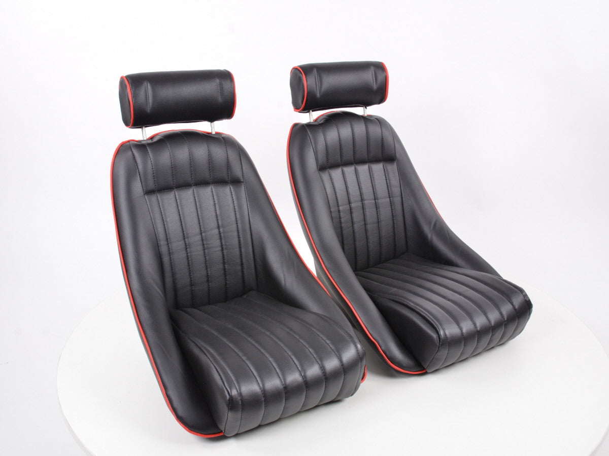 FK Oldtimersitze Auto Vollschalensitze Set Classic 2 Kunstleder schwarz mit Kopfstütze
