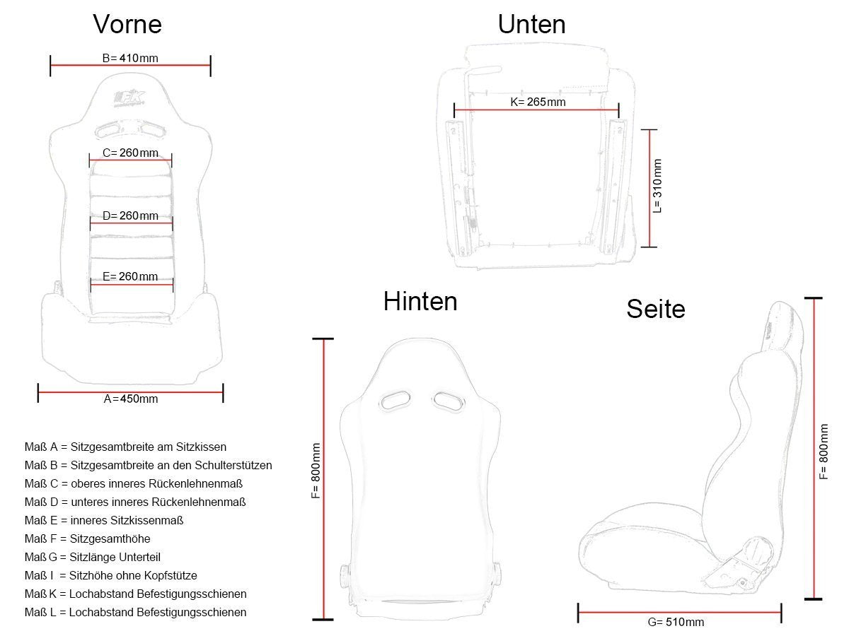 FK Oldtimersitze Auto Vollschalensitze Set Classic 1 Kunstleder schwarz mit Kopfstütze
