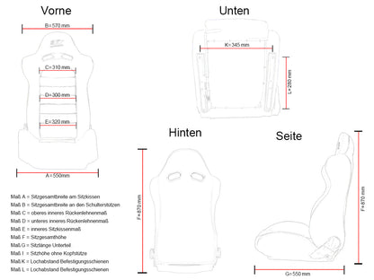 FK Sportsitze Auto Halbschalensitze Set Kunstleder weiß Naht schwarz