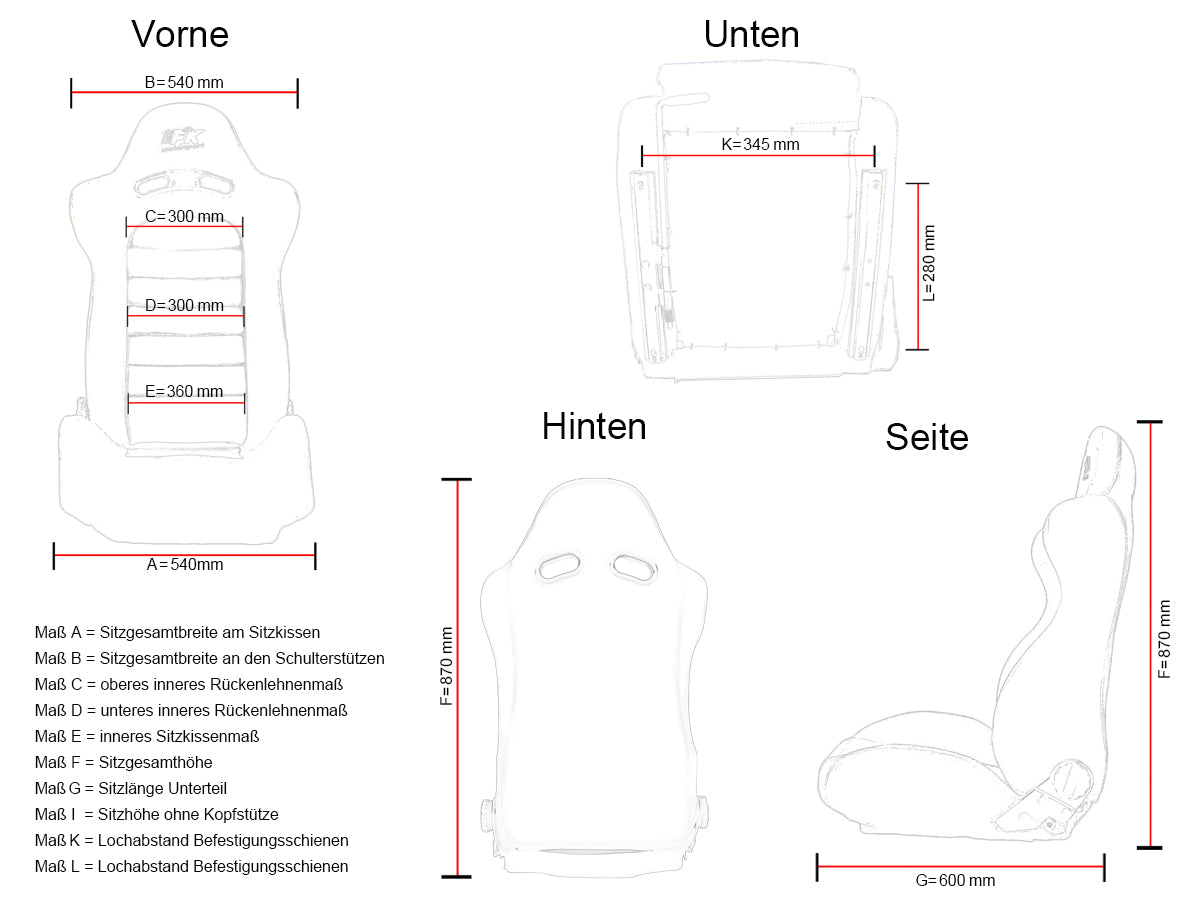 FK Sportsitze Auto Halbschalensitze Set mit Rückenschale aus Carbon