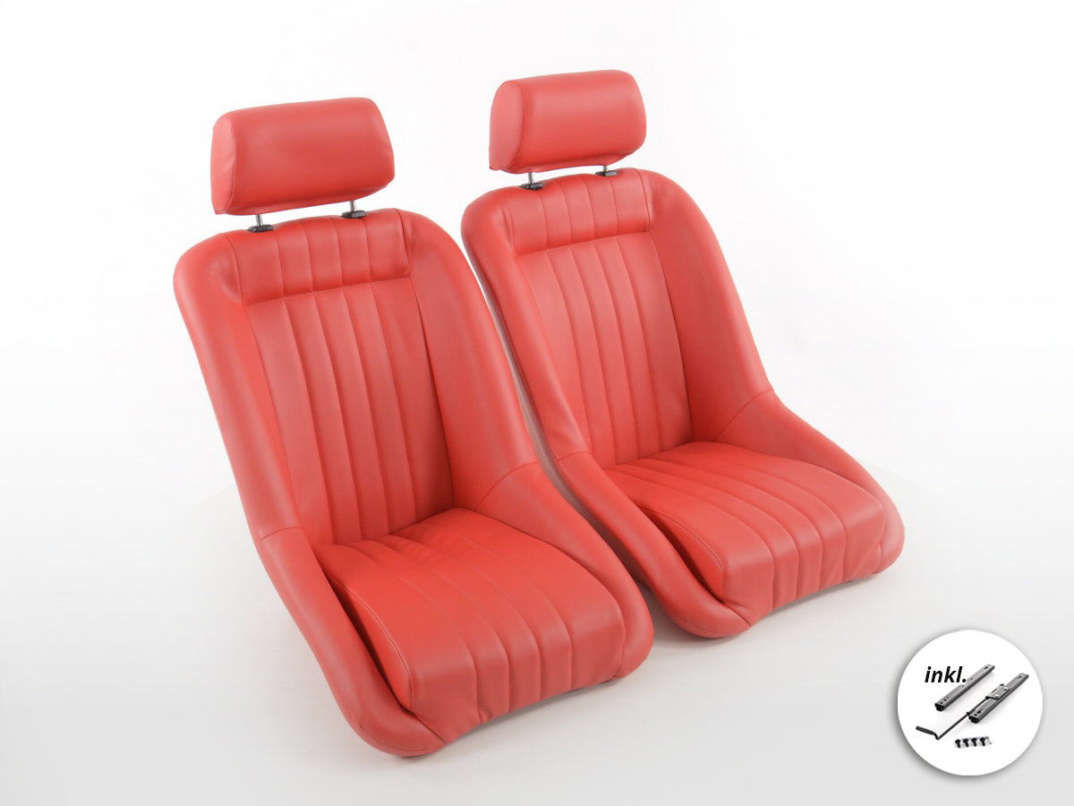 FK Oldtimersitze Auto Vollschalensitze Set im Retro-Look rot