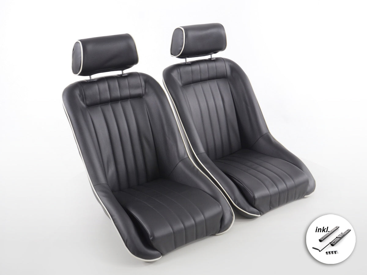 FK Oldtimersitze Auto Vollschalensitze Set im Retro-Look schwarz/weiß