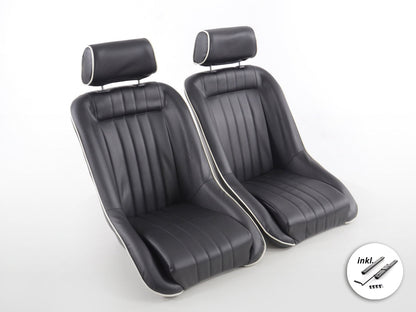 FK Oldtimersitze Auto Vollschalensitze Set im Retro-Look schwarz/weiß