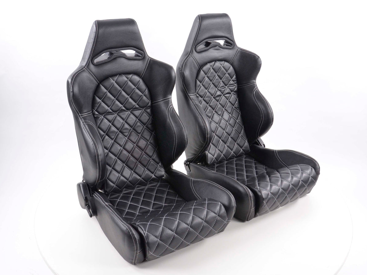 FK Sportsitze Auto Halbschalensitze Set Las Vegas Kunstleder schwarz Naht weiß