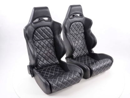 FK Sportsitze Auto Halbschalensitze Set Las Vegas Kunstleder schwarz Naht weiß
