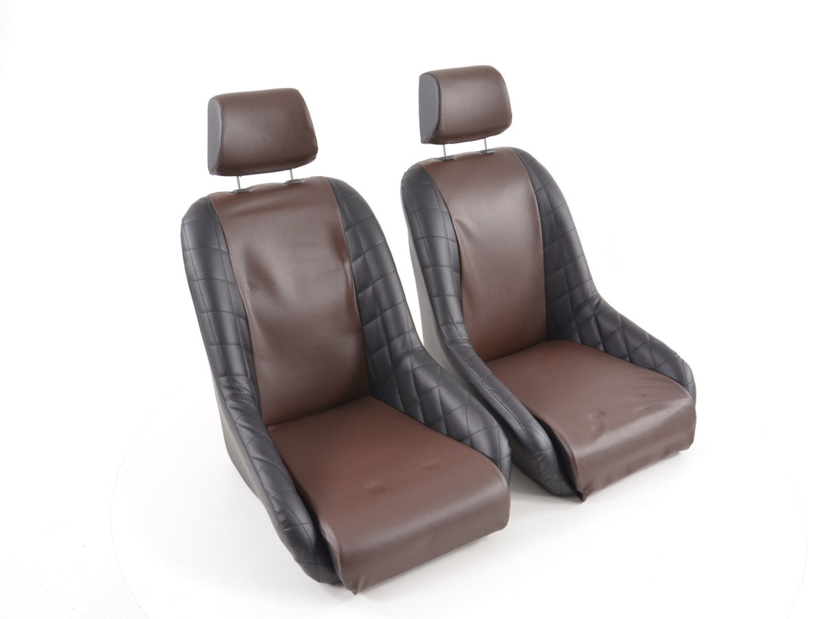 FK Oldtimersitze Auto Vollschalensitze Set im Retro-Look schwarz/dunkelbraun