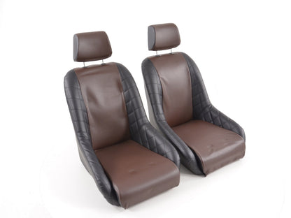 FK Oldtimersitze Auto Vollschalensitze Set im Retro-Look schwarz/dunkelbraun