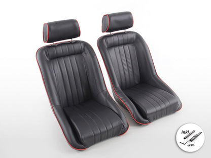 FK Oldtimersitze Auto Vollschalensitze Set im Retro-Look schwarz/rot