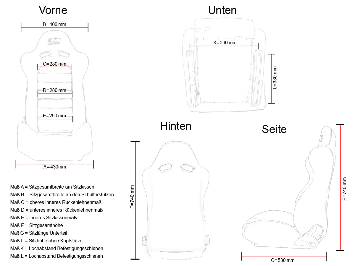 FK Oldtimersitze Auto Vollschalensitze Set Classic 4 schwarz mit Kopfstütze