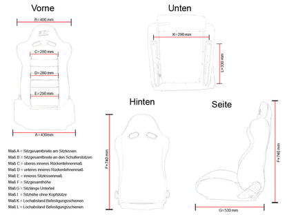 FK Oldtimersitze Auto Vollschalensitze Set Classic 4 schwarz mit Kopfstütze