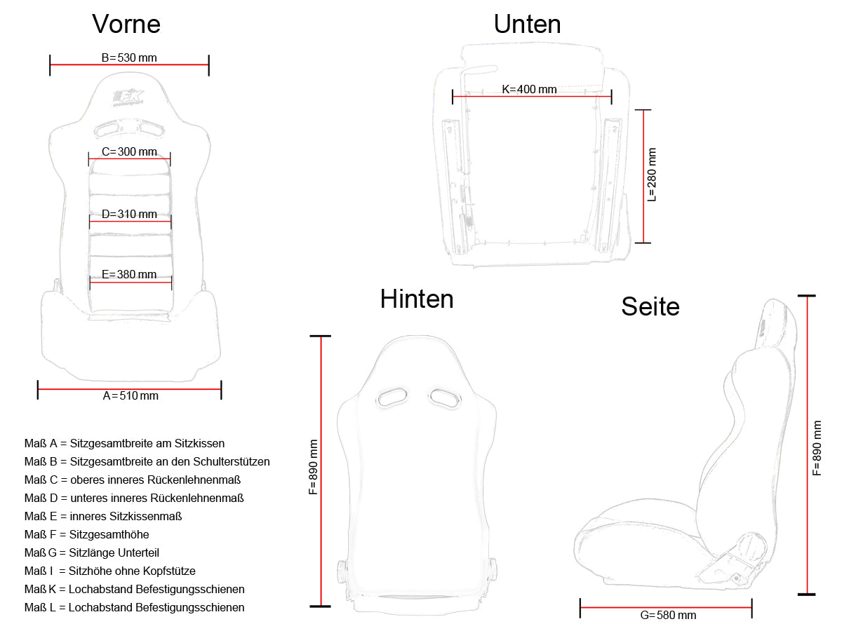 FK Sportsitze Auto Vollschalensitze Set Basic in Motorsport-Optik