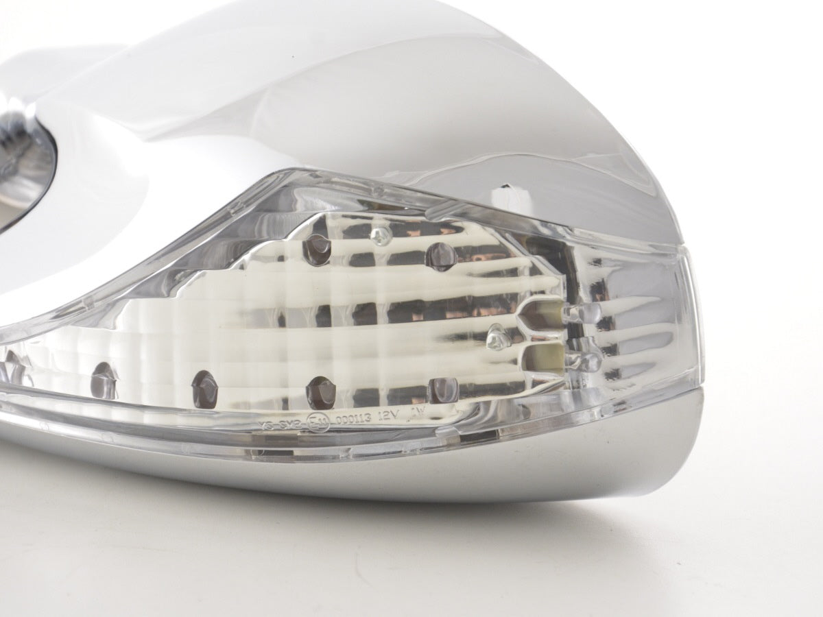 Außenspiegel Sportspiegel Set N-Look 3-polig verstellbar mit großem Blinker chrom Linkslenker