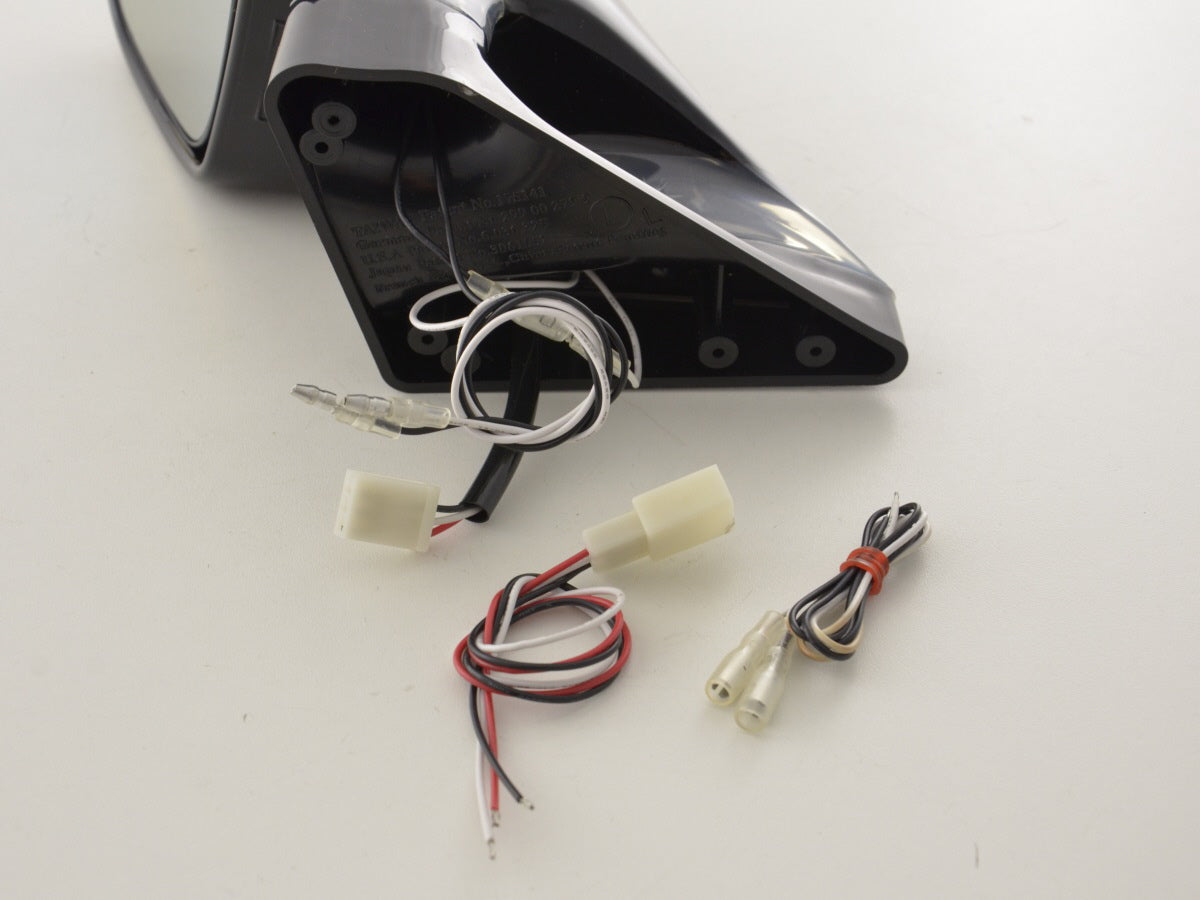 Außenspiegel Sportspiegel Set N-Look 3-polig verstellbar mit kleinem Blinker schwarz mit blauer LED Beleuchtung Linkslenker