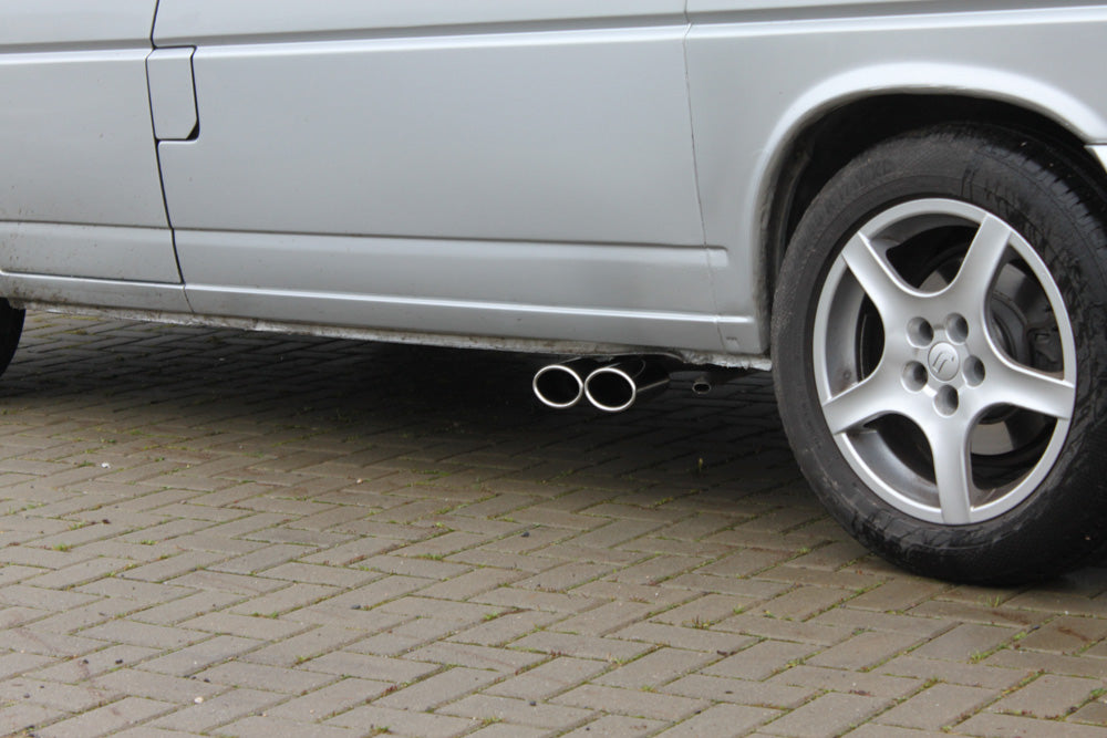 VW T4 - 2,5l TDI Sidepipe bestehend aus End- und Vorschalldämpfer mit Ausgang an der Fahrerseite - 2x106x71 Typ 38
